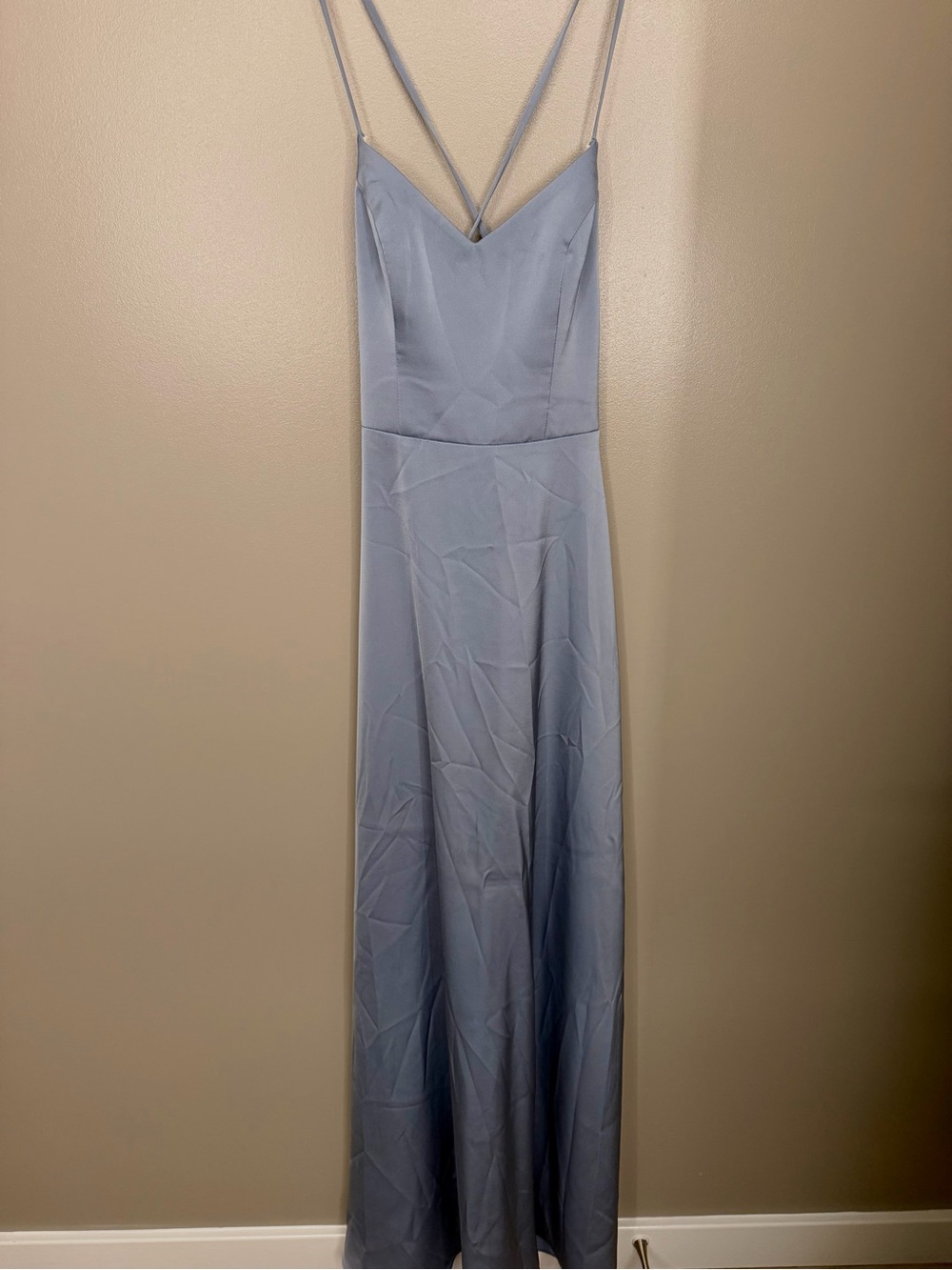 Azazie Dusty Blue Spaghetti-Strap Maxi Dress